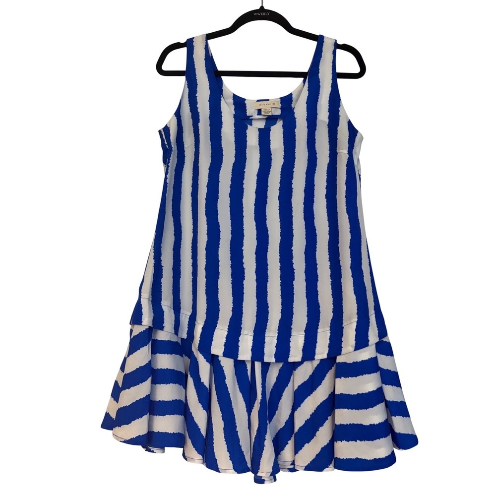 11.1.TYLHO Blue White Striped Tiered Mini Dress Petite Small Anthropologie